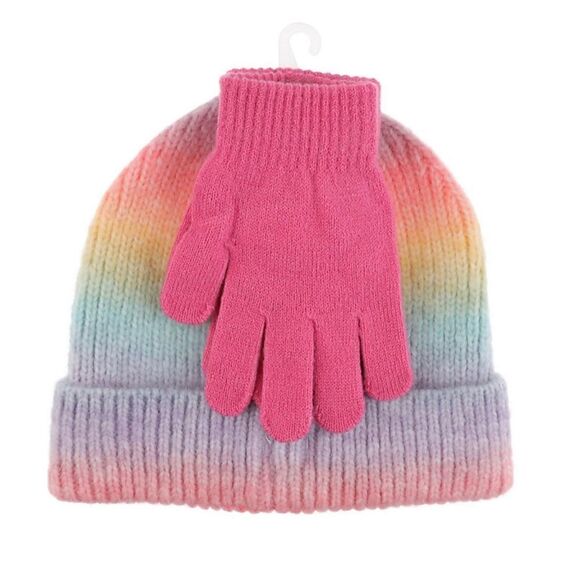 Elli by Capelli M/L Ombre Cuffed Beanie & Magic Glove 2- Piece Set - Picture 10 of 11